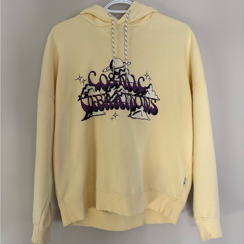 Yellow Hoodie with Cosmic Vibrations Graphic